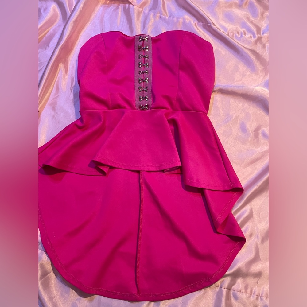 Pink Strapless top.